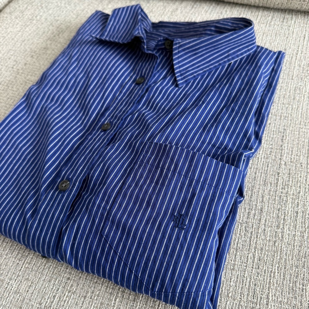 Lauren Ralph Lauren Men's Navy and White Striped Shirt - Picture 5 of 8